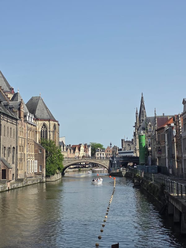 Historic Ghent waterfront photographed along Leie River quays