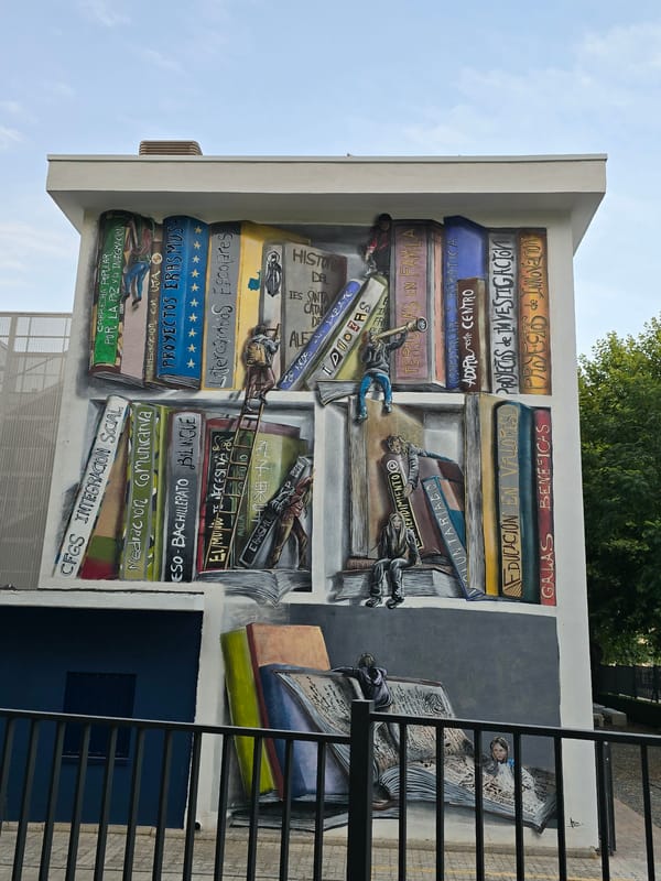 Street art and café terrace near IES Jabalcuz, Jaén