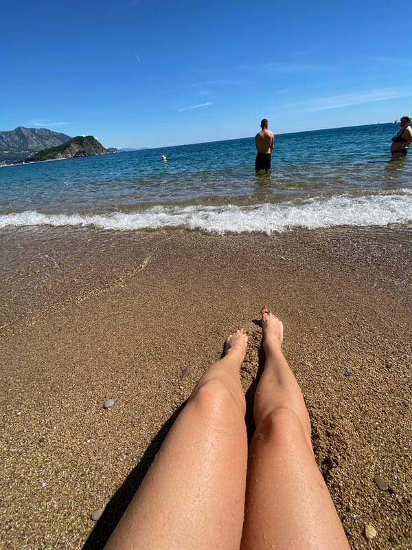 Beach day captured in Budva, Montenegro tourist area