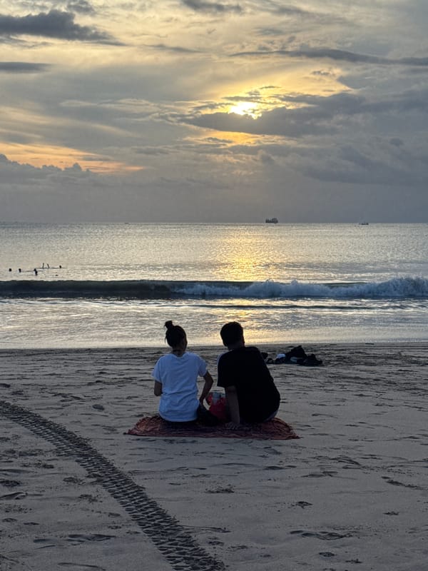 Serene sunrise/sunset scene documented at Kuta beach, Indonesia