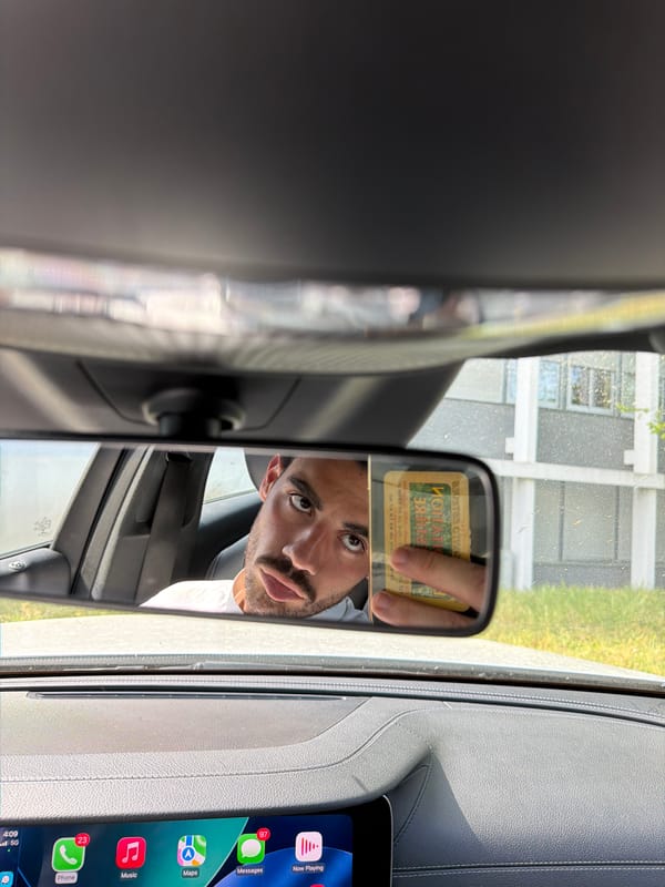 Man handles parking sticker inside car in Mont-de-Marsan