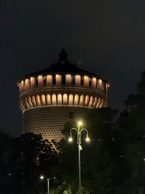 Evening scenes captured at Milan's historic Sforza Castle