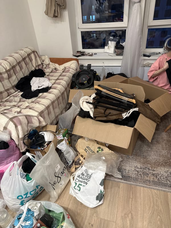 Packing or unpacking scene captured in Lyubertsy home
