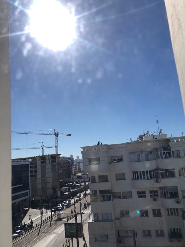 Elevated view captured of Casablanca cityscape from window