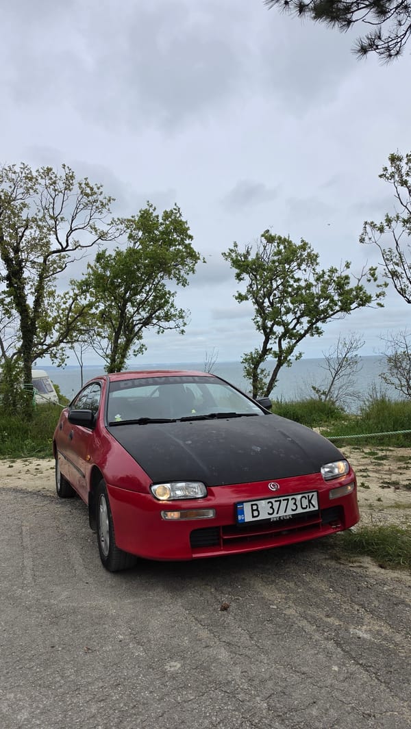Red Mazda spotted parked overlooking Black Sea in Varna