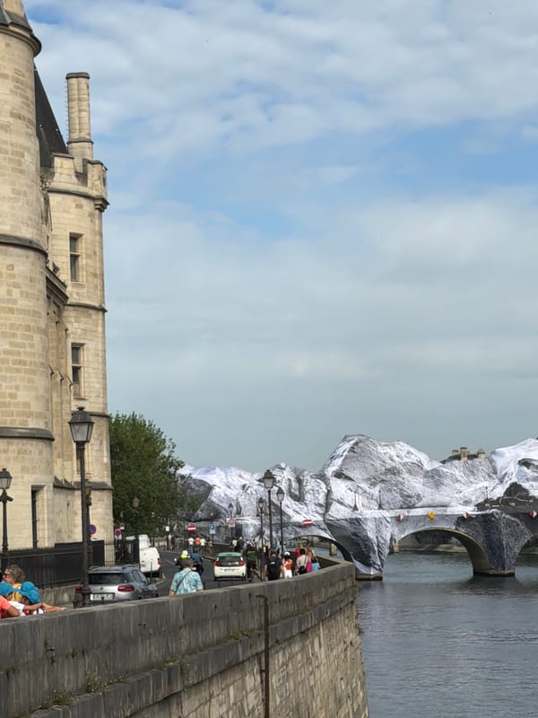 Pont Neuf wrapped in fabric art installation, Paris