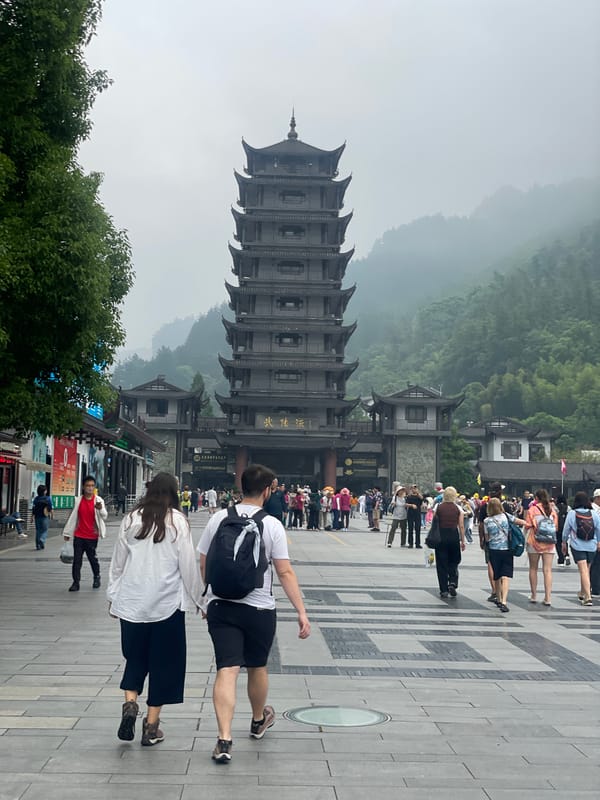 Tourists visit traditional pagoda in Wulingyuan, China