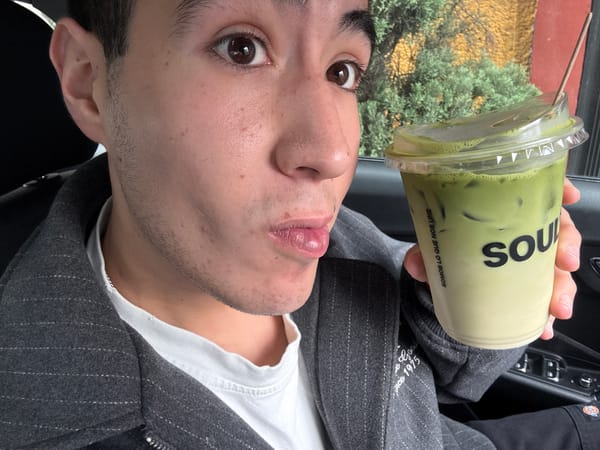 Customer documents matcha latte purchase at Puebla juice bar
