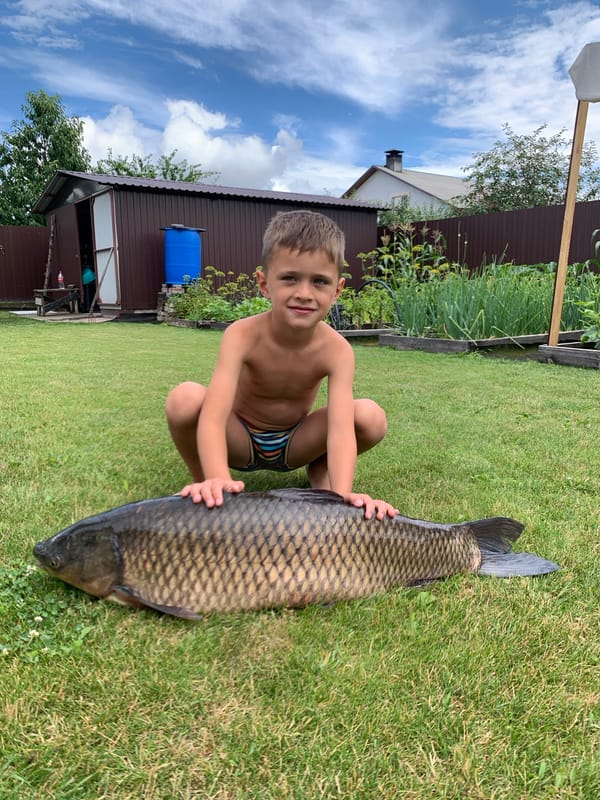Fresh catch laid out on a Homyel backyard lawn