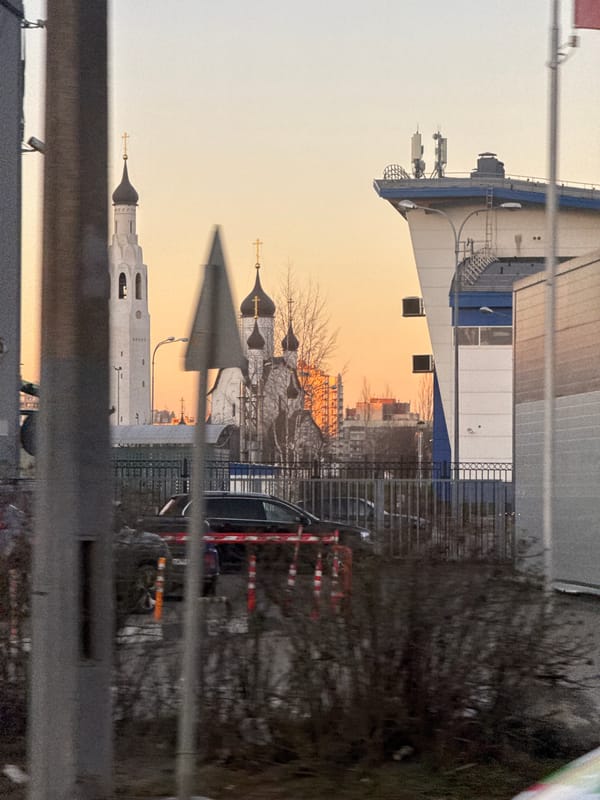 Street scenes documented in Saint Petersburg during orange-sky evening