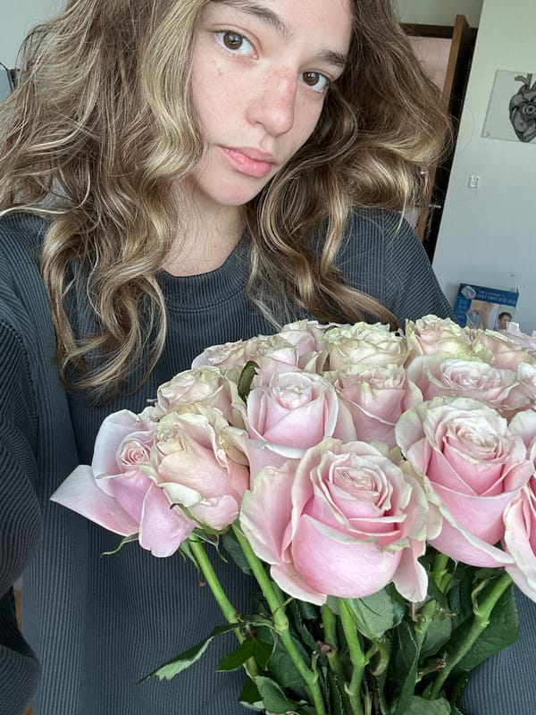 Pink roses and an anatomical heart print, San Bernardino Tlaxcalancingo