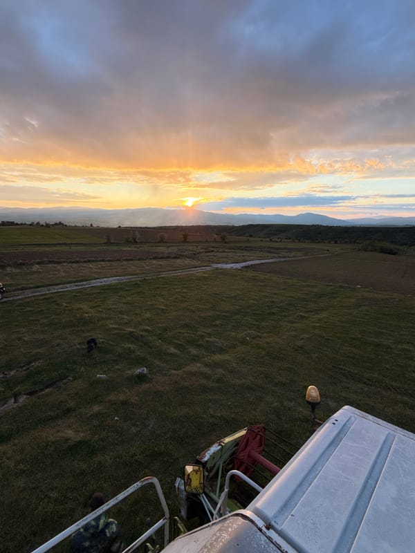 Golden sunset illuminates rural Blagoevgrad countryside