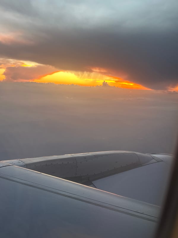 Sunset viewed from airplane window over Antalya, Turkey