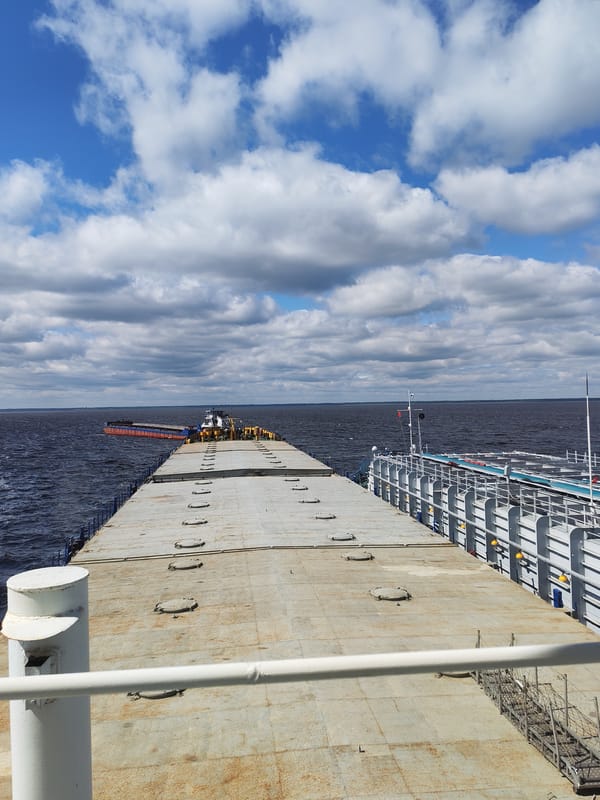 Barge deck view documented on Russian waterway
