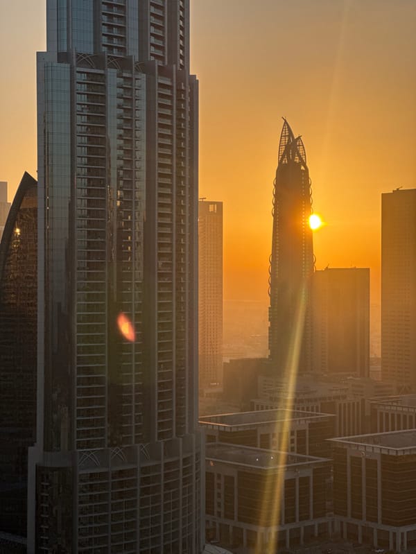 Tourist documents Dubai skyline and Burj Khalifa views