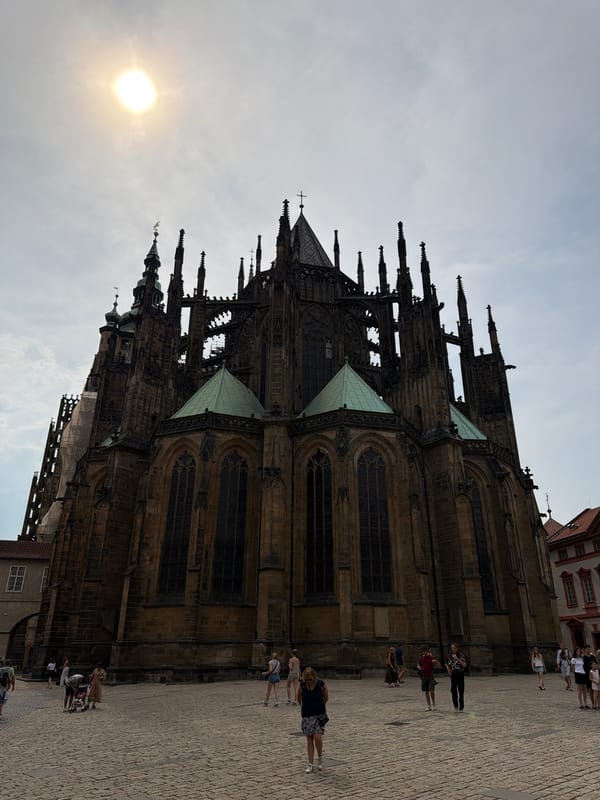 St. Vitus Cathedral and Prague's rooftops from above