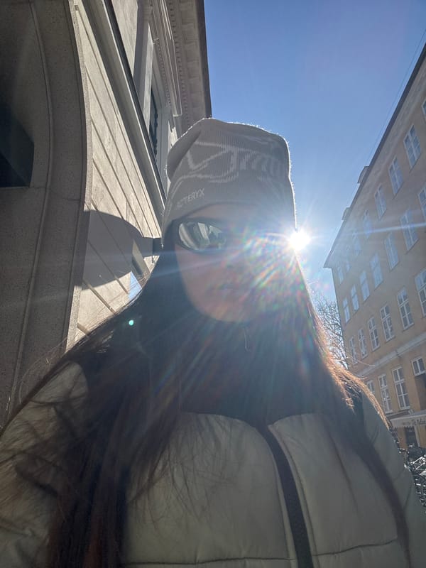 Person in winter gear photographed from below in Copenhagen