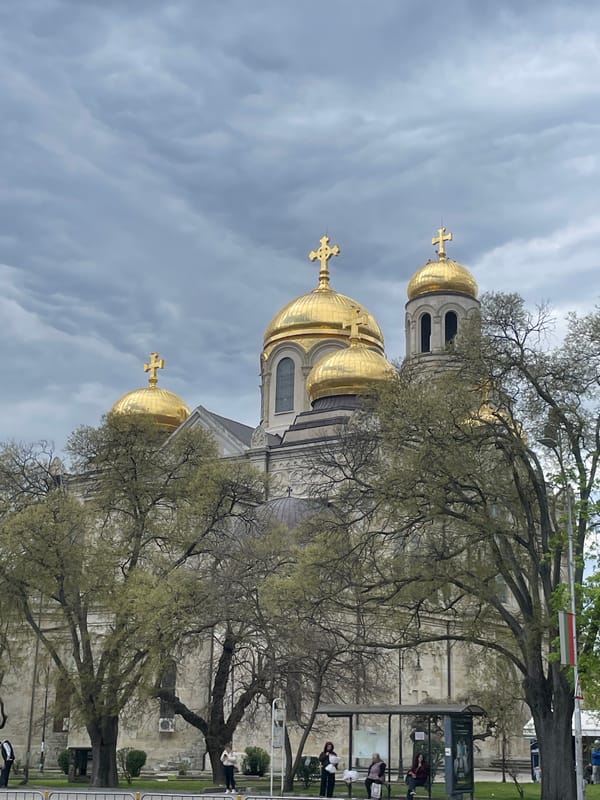 Orthodox church with golden domes observed in Varna, Bulgaria