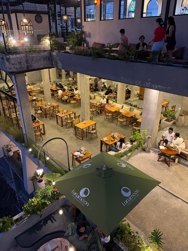 Foggy evening at a hillside café in Kintamani, Bali