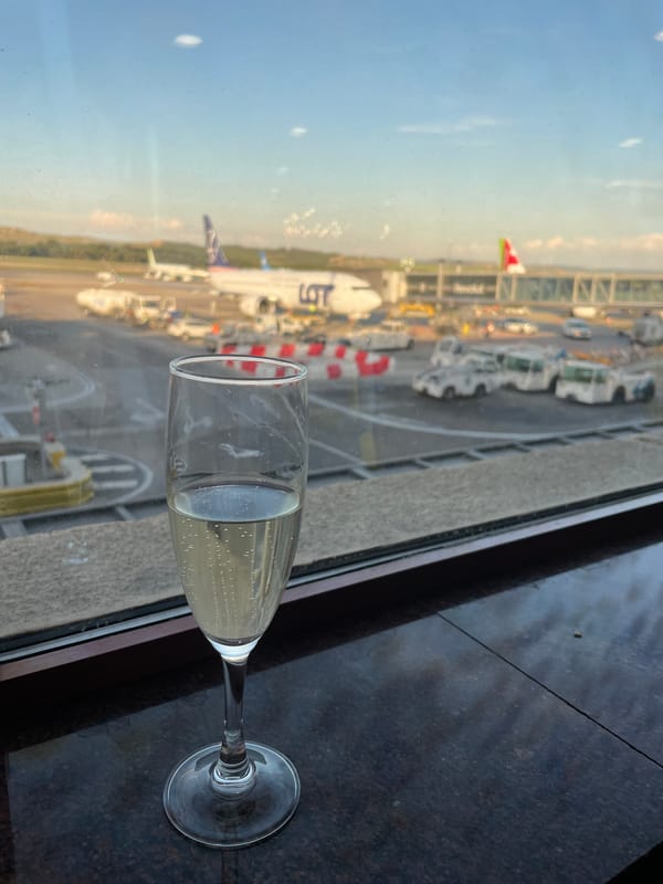 Champagne toast view overlooking Madrid Barajas Airport