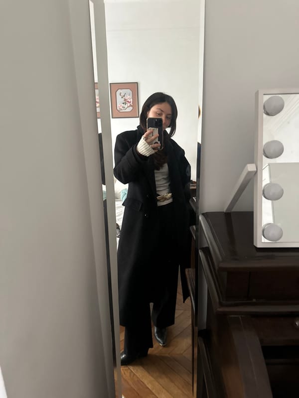 Woman takes mirror selfie in Paris clothing store