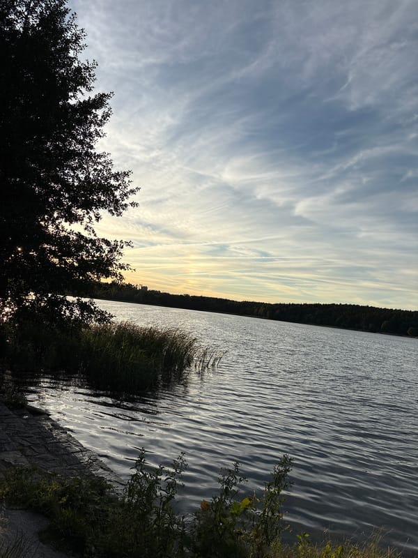 Sunset at a Pilsen lakeside park with playground time