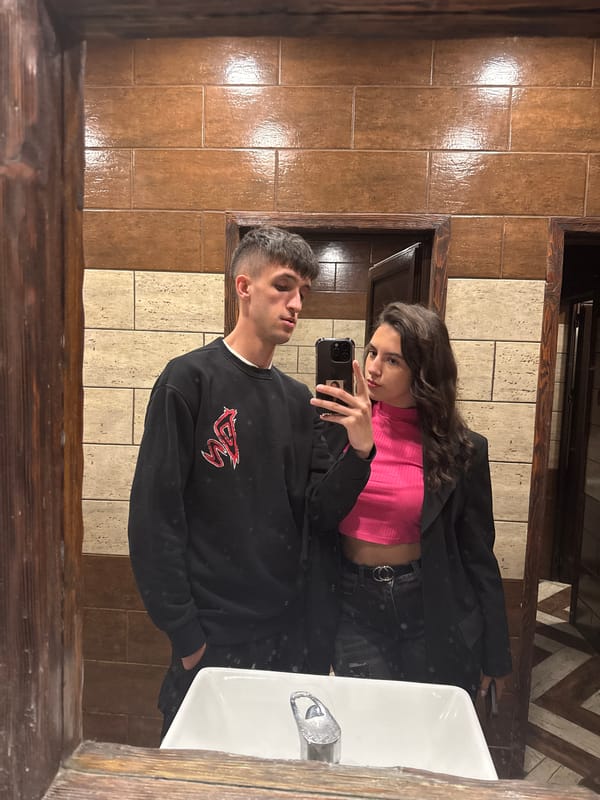 Couple takes bathroom selfie in Stara Zagora, Bulgaria