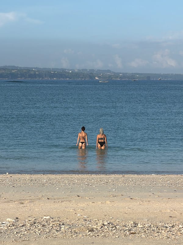 Evening fishing activity captured along Kuta Indonesia coastline