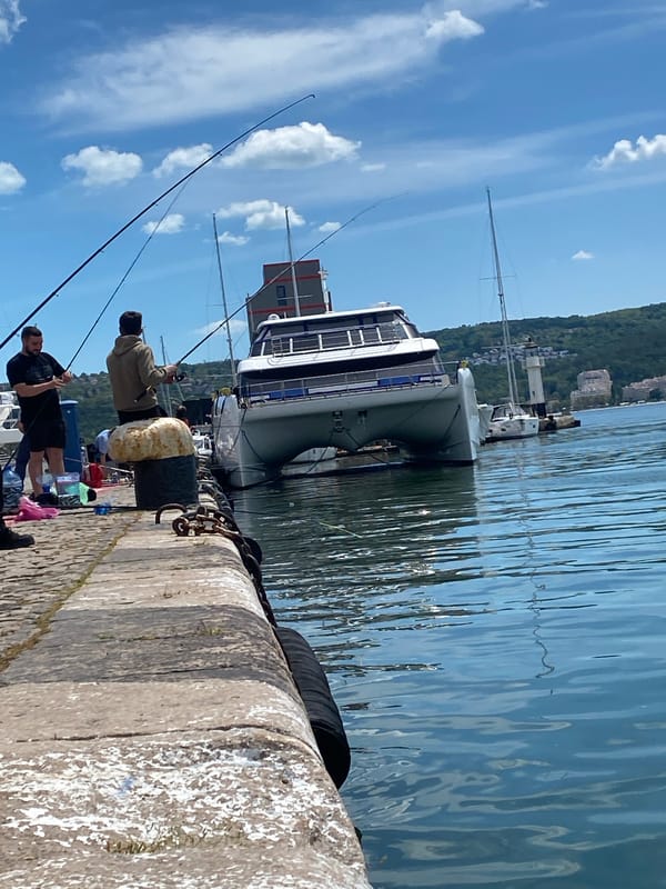 Fishermen catch silver fish from Varna waterfront pier