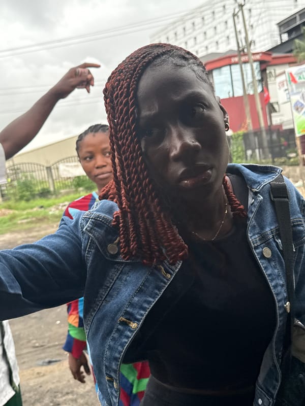 Woman in denim jacket spotted in Lekki, Nigeria