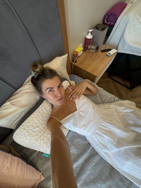 Quick selfie series in a bedroom, white outfit, casual mood.