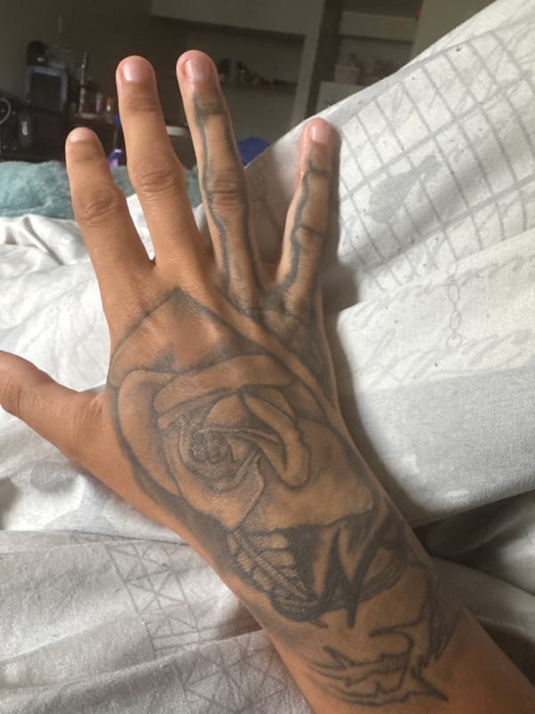Tattooed hand and handmade crafts documented in Winchester home