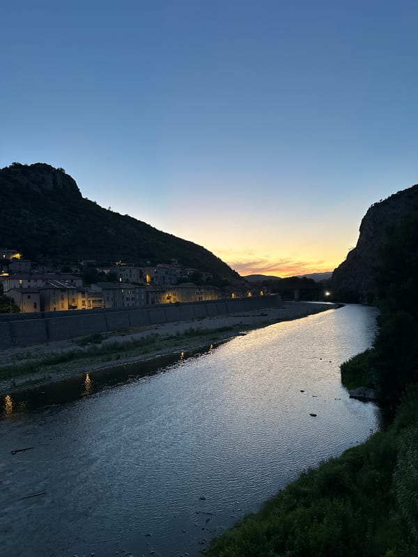 Dusk settles over Anduze and the Gardon River