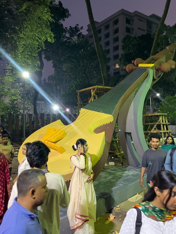 Cultural art installations under construction across Dhaka