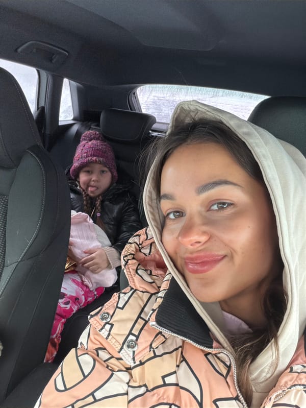 Mother and child take morning selfies in snowy Krasnoyarsk