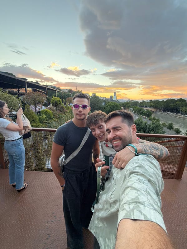 Sunset selfies on a Tbilisi overlook platform