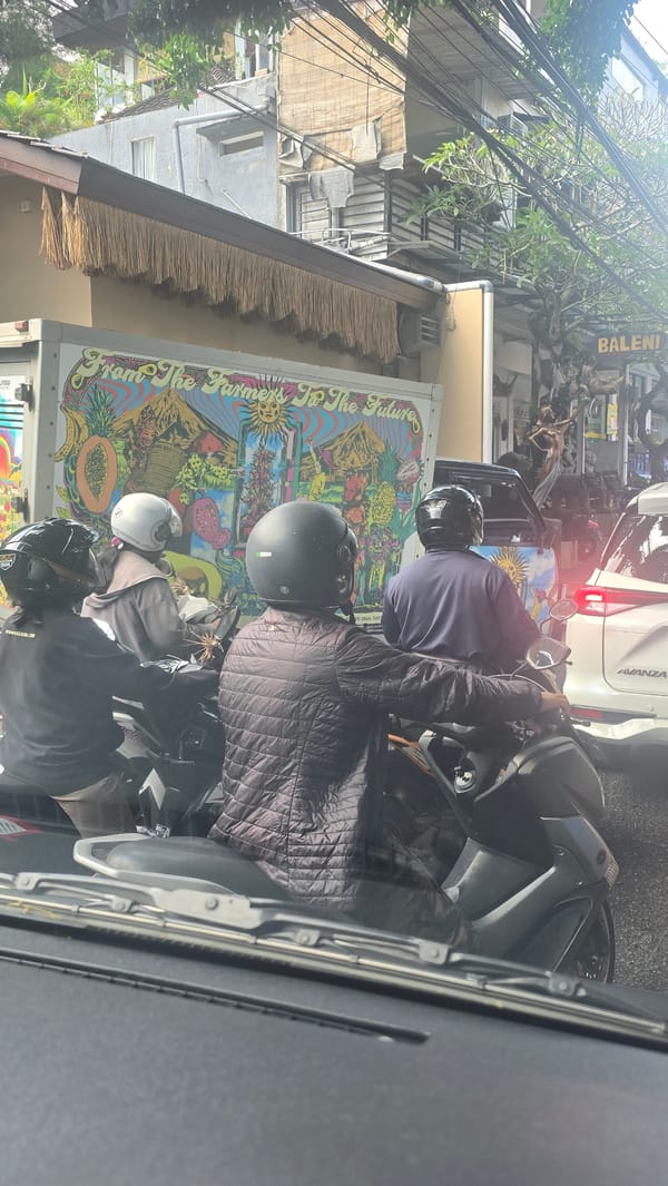 Morning traffic congestion observed in Ubud District, Indonesia