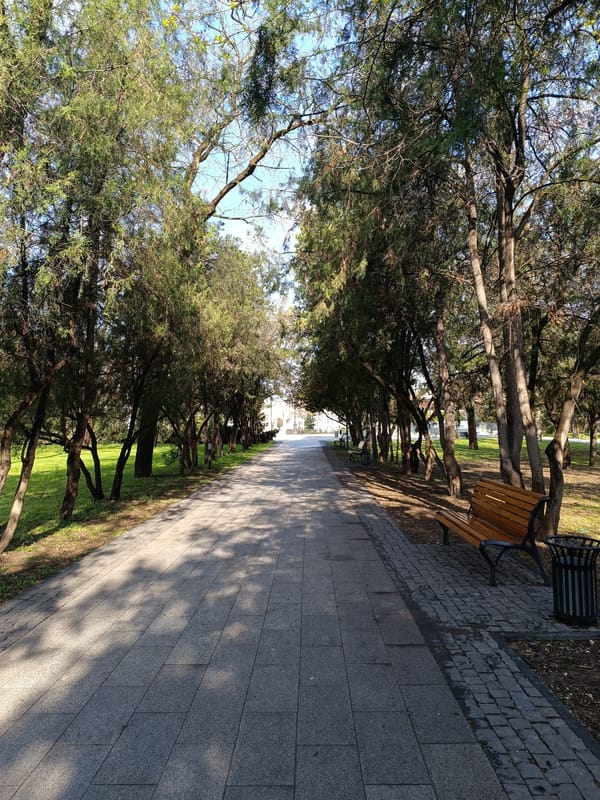 Woman takes morning selfie in Simferopol public square