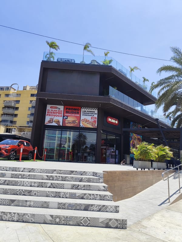 Commercial street scene documented in Pampatar, Venezuela