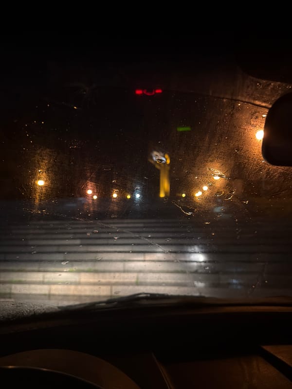 Rainy night drive through Stara Zagora streets