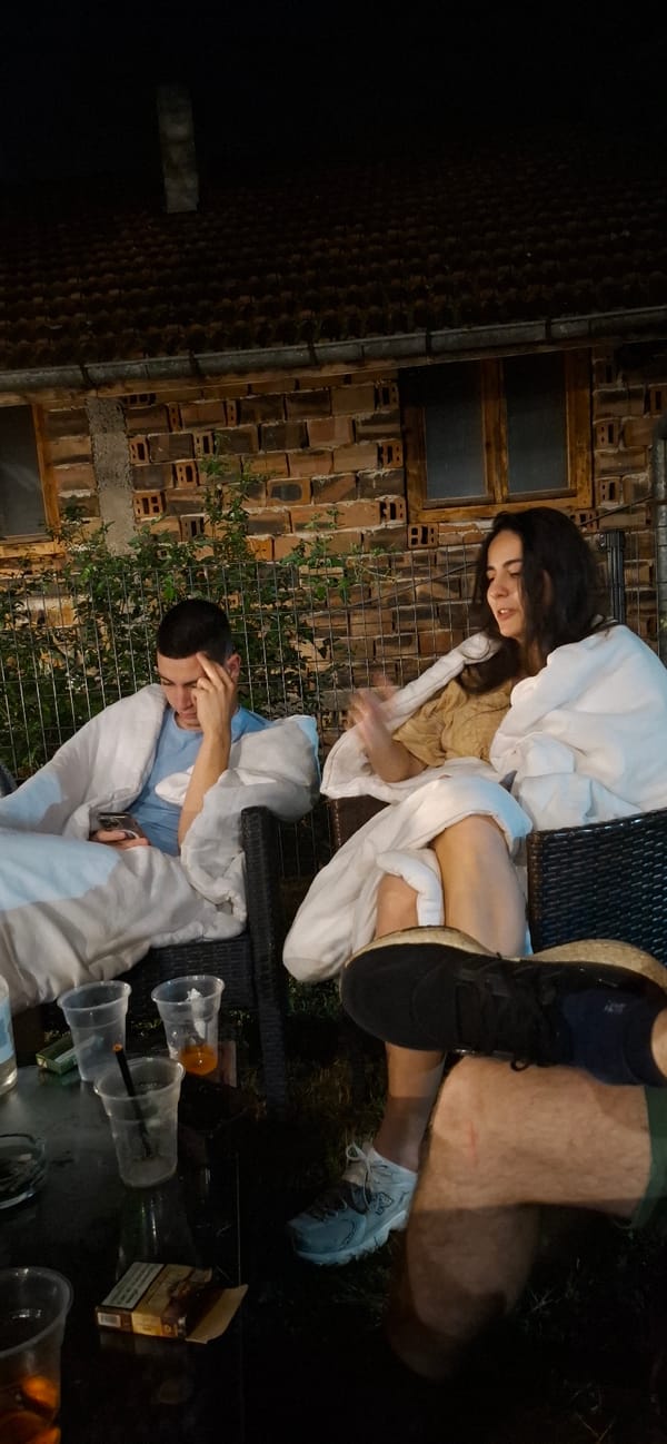 Late-night backyard hangout in Lobosh, Bulgaria