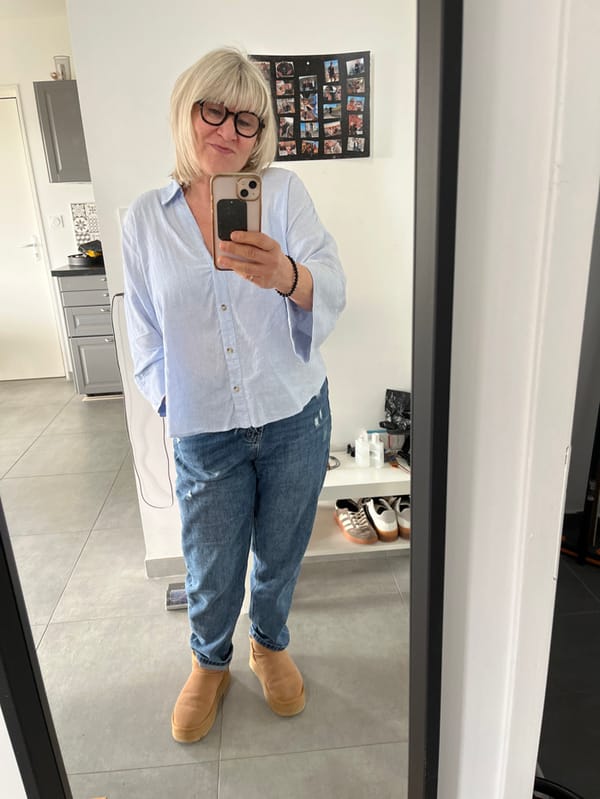Woman documents morning cooking routine with dog in French kitchen