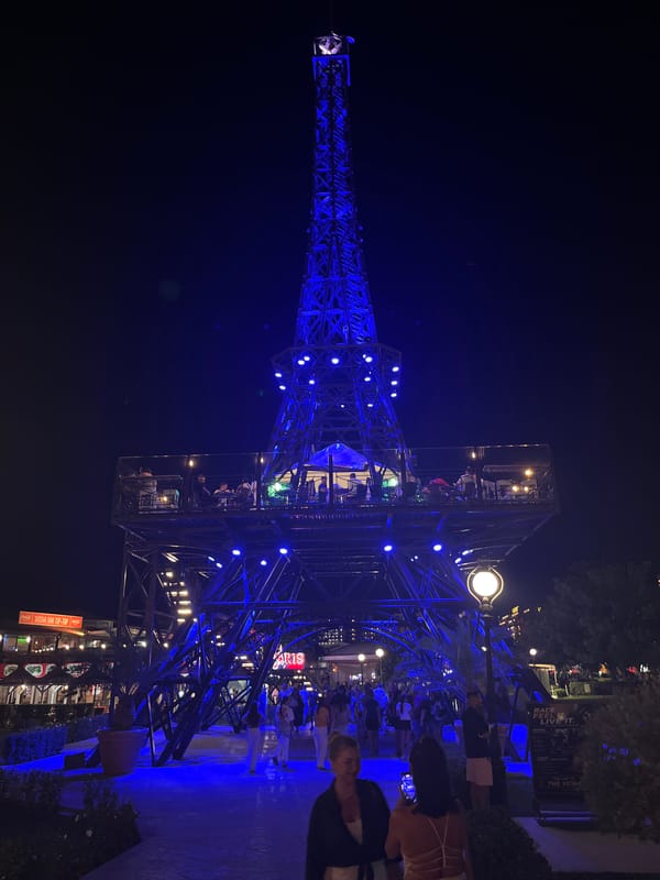Blue-lit Eiffel Tower replica glows in Varna's Sea Garden