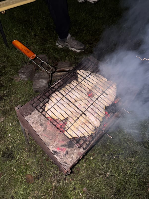 Nighttime barbecue gathering documented in rural Belarus village