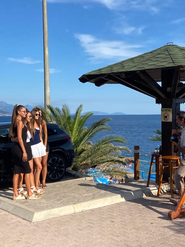 Crowded beach day on the Adriatic coast, Montenegro