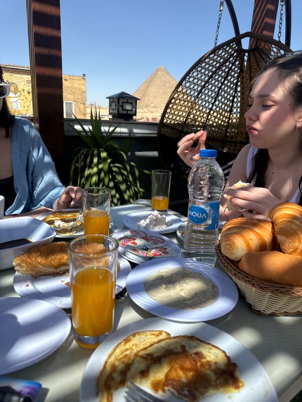 Rooftop breakfast shared in Giza, Egypt