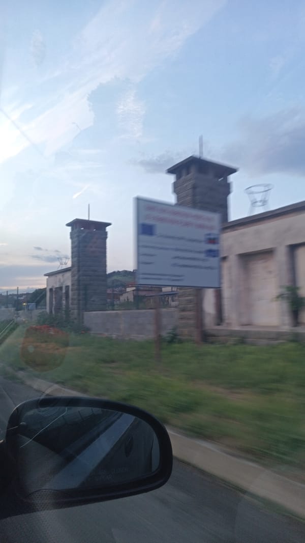 Street scenes documented near Aytos, Bulgaria including tire shop