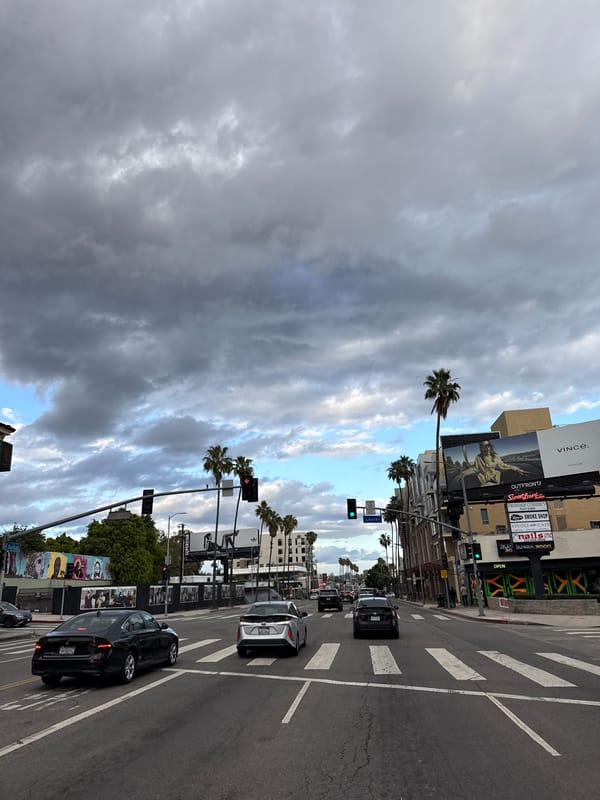 Late-night traffic congestion hits Los Angeles amid dramatic skies