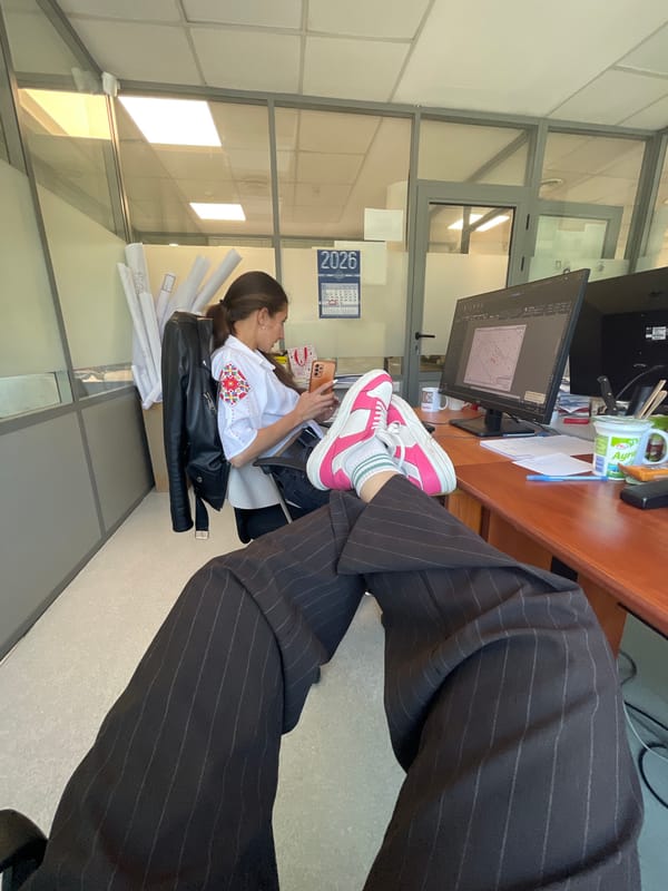 Office worker documents routine morning activities in Sofia