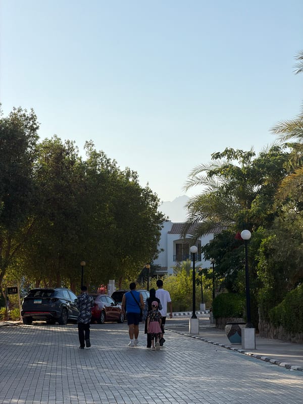 Afternoon walk along a sunny Sharm El Sheikh promenade